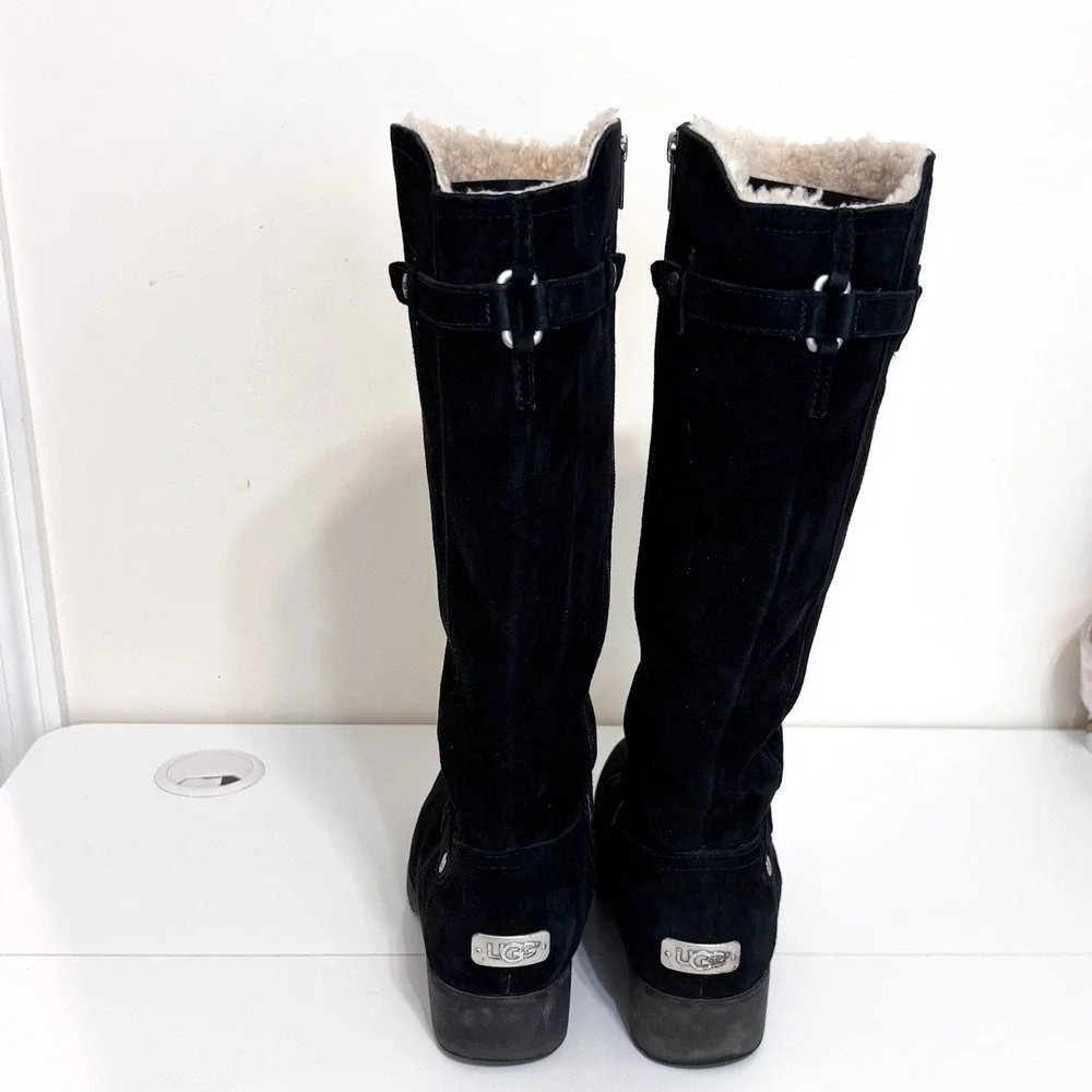 UGG Womens Jillian Shearling Lined Suede Boots 11 Black Riding Tall Zip Winter